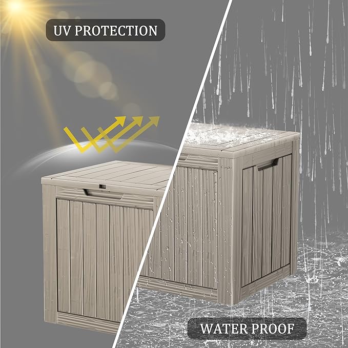 30GAL Brown Outdoor Deck Box with Lock Hole - Waterproof, SGS - Protected from UV, Ideal for Patio and Garden Storage, Can Double as a Comfortable Seat, Easy to Assemble