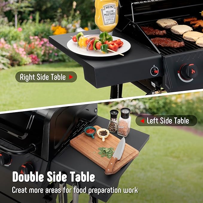 4 Burner Gas Grill, Outdoor BBQ Grill with Side Table for Patio & Backyard Barbecue, Enameled Coated Chamber Body with Porcelain-Enameled Grates, Grilll Cover Included, 36,000 BTU, Black