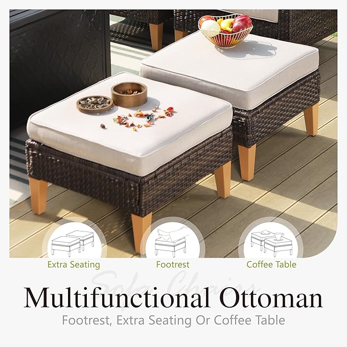 Sophia & William Oversized Patio Furniture Set with Fire Pit Table, Outdoor Wicker Rattan Sectional Sofa 8 Piece Patio Conversation Set for Deck, Backyard, Porch, Outside(45-Inch Fire Pit,Beige)