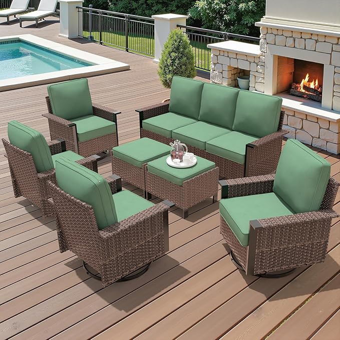 Outdoor Chair Cushions 23" x 24" x 4", Patio Deep Seat Replacement Cushions Set with Zippered Removable Cover, Weather-Resistant Olefin Fabric for Garden Chair Sofa Couch, Set of 3, Green