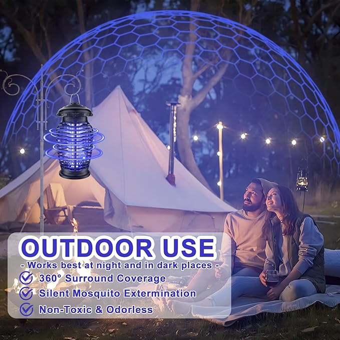 Bug Zapper Outdoor - 4200V Mosquito Zapper, Electric Fly Traps Insect Killer with 8.2ft Power Cord, ABS Plastic Outer, Hanging Fly Zapper for Home, Patio, Kitchen, Backyard, Camping