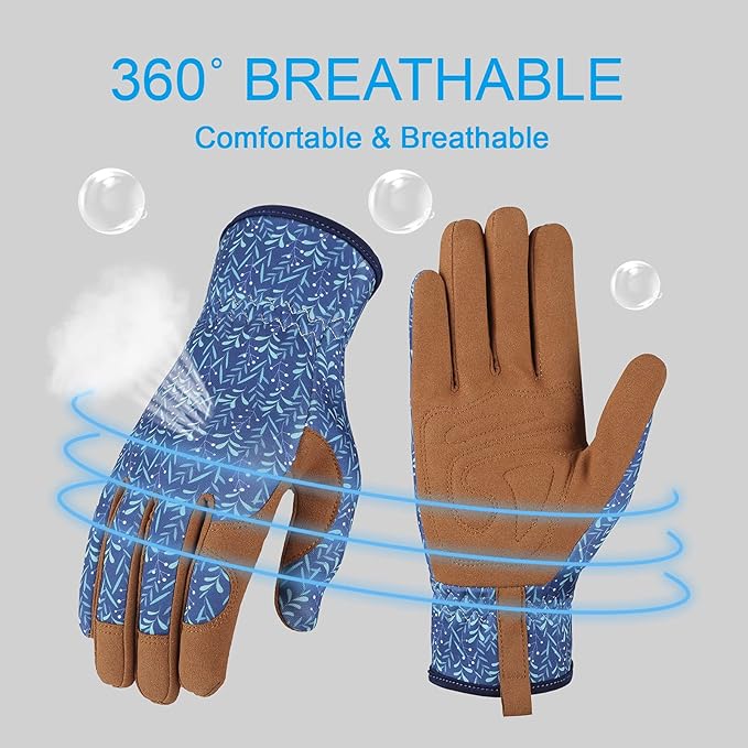 Bamllum Leather Gardening Gloves for Women - Working Gloves for Weeding, Digging, Planting, Raking and Pruning