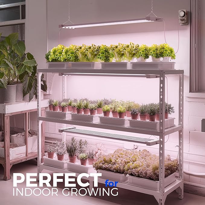 Barrina TX-L63 3FT LED Grow Light, 252W (4 x 63W), 4 Panel Wider Coverage, Full Spectrum, High PPFD, Mechanical Timer, Linkable, Hanging Light, Plant Stand with Grow Light for Indoor, Seeding, 4 Packs