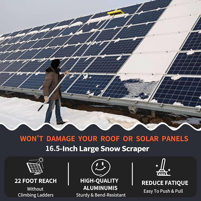 Never-Scratch SnowBuster | 21-Foot Snow Roof Rake | EVA Soft Foam Pad Snow Removal Tool | Heavy-Duty Aluminum Handle | S-Shaped Push/Pull Design for House Roofs, Solar Panels, Cars, and Leaves