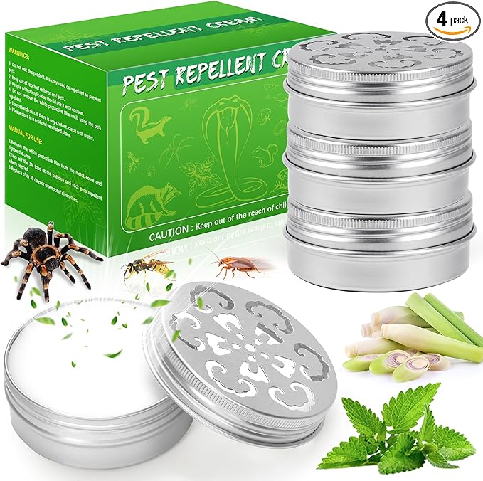 4 Pack Spider Repellent Indoor - Natural Spider Deterrent Cream Peppermint Oil Spiders Roach Ant Away, Pest Control Spider Repellant Solution for House Garage Patio Attic, Family & Pet Safe