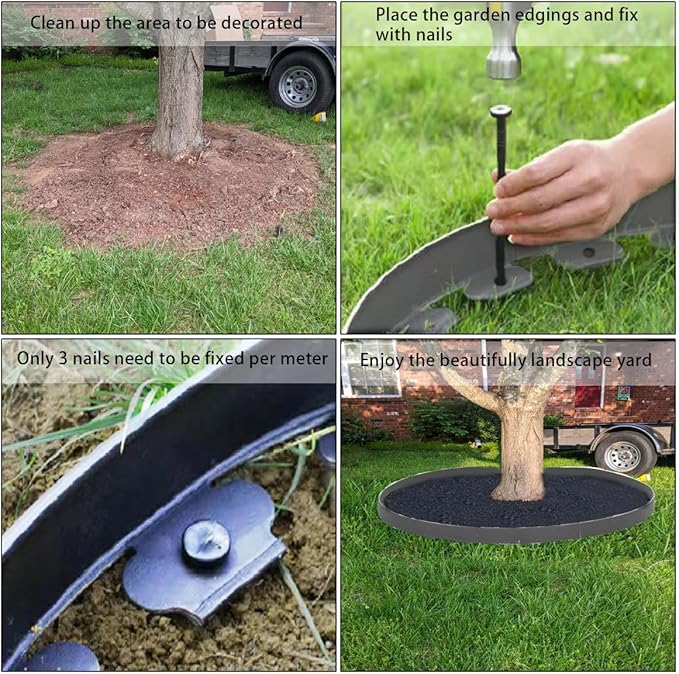 33FT Landscape Edging, 4 in Tall Garden Edging Borders with 30 Spikes,Flexible Lawn Edging Kit Plastic Mini Fence Borders for Grass Flower Beds, Pavement,Yard -Grey