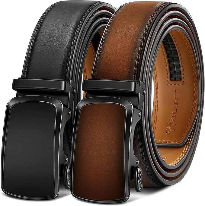 BULLIANT Men's Ratchet Belt 2 Pack-Click Leather Belt Adjustable for Men Gift 1 3/8-Cut for Perfect Fit