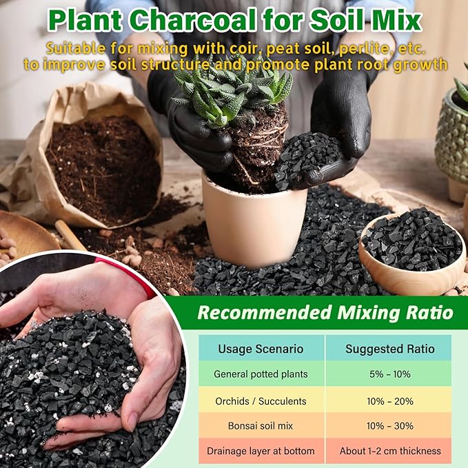 Legigo 10QT All Natural Horticultural Charcoal- Activated Hardwood Plant Charcoal for Soil Amendment, Conditioning Bonsai Soil, Succulent, Terrarium Supplies, Indoor Plant Potting Soil