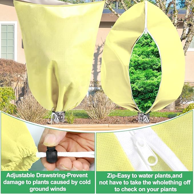 Winter Tree Covers Freeze Protection, 2 Pack 70.8" X 82.6" Plant Covers for Winter Cold Weather Frost Cloths for Outdoor Plants Fruit Tree with Zipper Drawstring, Shrubs Trees Jacket Covers