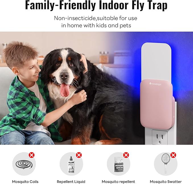 Mosalogic Fly Insect Trap Plug-in Fruit Flies Killer Gnat Trapper Moth Catcher Fly Trapper UV Attractant Catcher for 400 Sq Ft of Protection Pink-1PACK