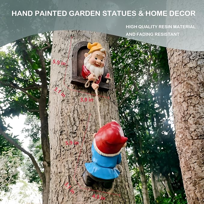 Elenon Climbing Gnomes Tree Faces Decor, Adorable Gnome Tree Hugger Fairy Garden Statue, Funny Peeker Sculpture Outdoor Yard Patio Art (2pcs)