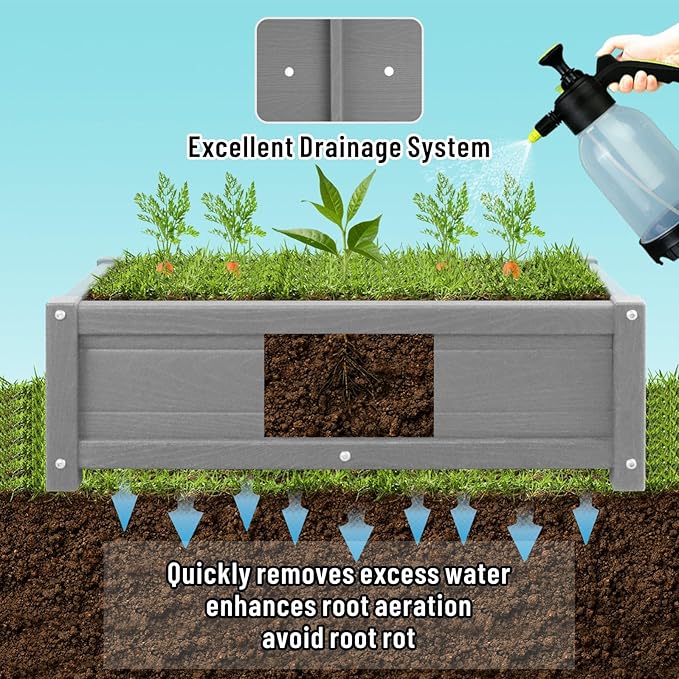 HDPE Raised Planter Box Outdoor,Rot-Resistant and Non-Cracking,Raised Beds for Gardening 29.5 * 14.4 * 9.8 in for Yard,Lawn,Outdoor Planter Boxes Rectangle with Drainage Holes Gray