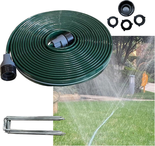 Watoo 2025 Sprinkler Hose & Soaker Hose for Yard - 25 FT Reinforced Flat Garden Hose with Holes, Heavy Duty No-Kink Lawn Irrigation Hose (Includes Stakes, High Pressure Spray)
