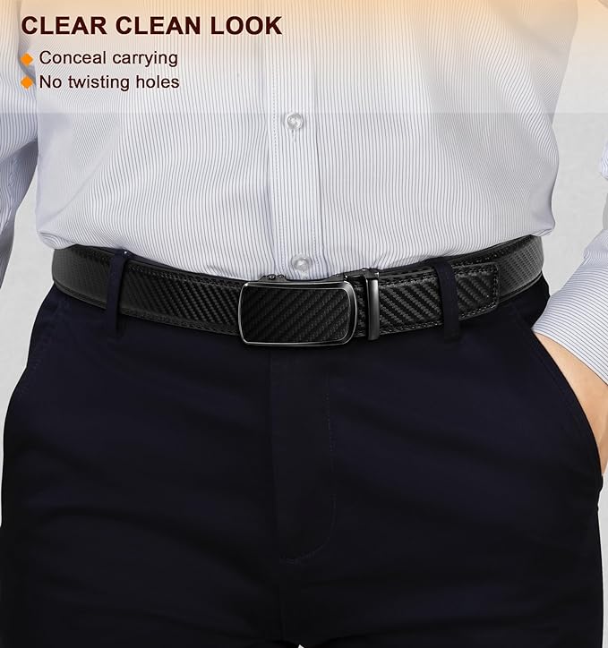 BULLIANT Men's Ratchet Belt 2 Pack-Click Leather Belt Adjustable for Men Gift 1 3/8-Cut for Perfect Fit