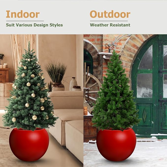 Globo Large Fiberstone Plant Pot, Large Planters for Indoor Plants, Outdoor Planters for Porch (Red, 16" D x 12.8" H)