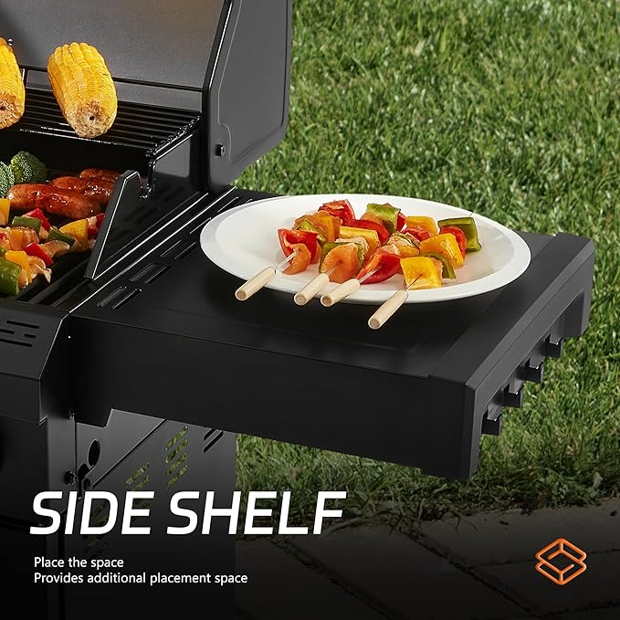 MBY 4-Burner Propane Gas Grill, 50,000 BTU Heavy Duty Outdoor BBQ Grill with Side Burner, Cast Iron Cooking Grates & Griddle for Backyard Barbecue