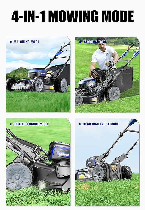 WILD BADGER POWER Lawn Mower Self Propelled 40V Brushless 21" Cordless, 7 Cutting Height Adjustments Electric Lawn Mower, Quickly Folding, 2 * 4.0Ah Battery and1*2Ah Super Charger Included