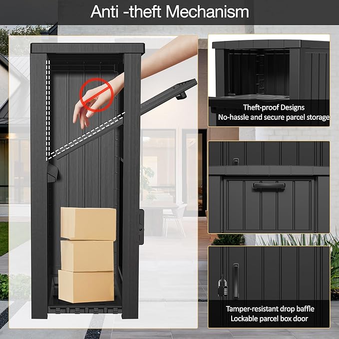 Outdoor Package Delivery Box for Outside -Lockable Anti-Theft Parcel Drop Box Deck Box & Porch Storage Box, Package Drop Box for Outside Deliveries, Curbside Outdoor Storage Box Black