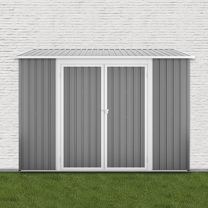 8x6 FT Outdoor Storage Shed with Reversible Door Installation, Heavy Duty Outdoor Shed w/Reinforced Floor Fram and Lockable Door, Garden Tool Storage Cabinet for Backyard Patio Lawn, Gray