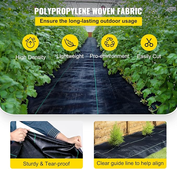 Happybuy Weed Barrier Landscape Fabric, 6 x 250 ft, 4.1 Oz Premium Woven Ground Cover, Heavy Duty PP Material & Easy Setup, Weed Control for Outdoor Garden, Lawn, Driveway, Black