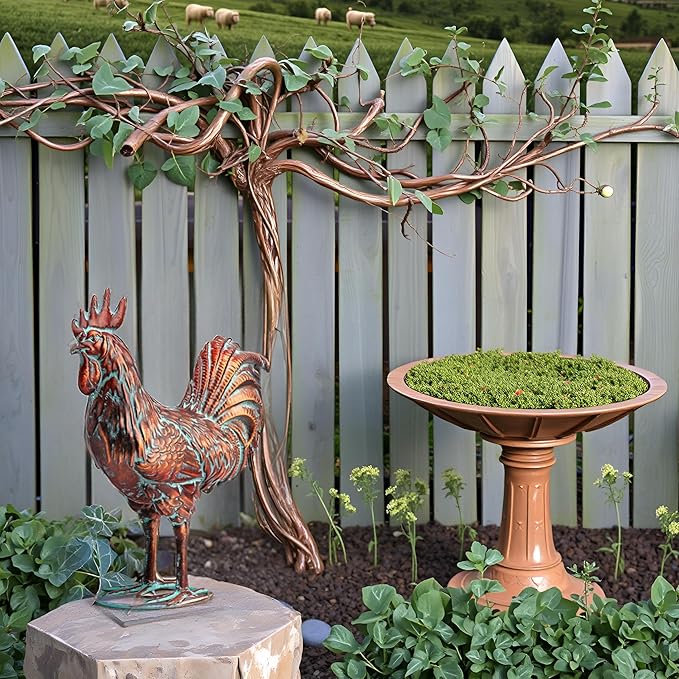 Metal Garden Rooster Statue Decor,15.7" L x 18.8" H Metal Chicken Sculpture Yard Art, Vintage Outdoor Chicken Figurine for Backyard Patio Lawn Home Kitchen Decorations, Gift for Chicken Lovers