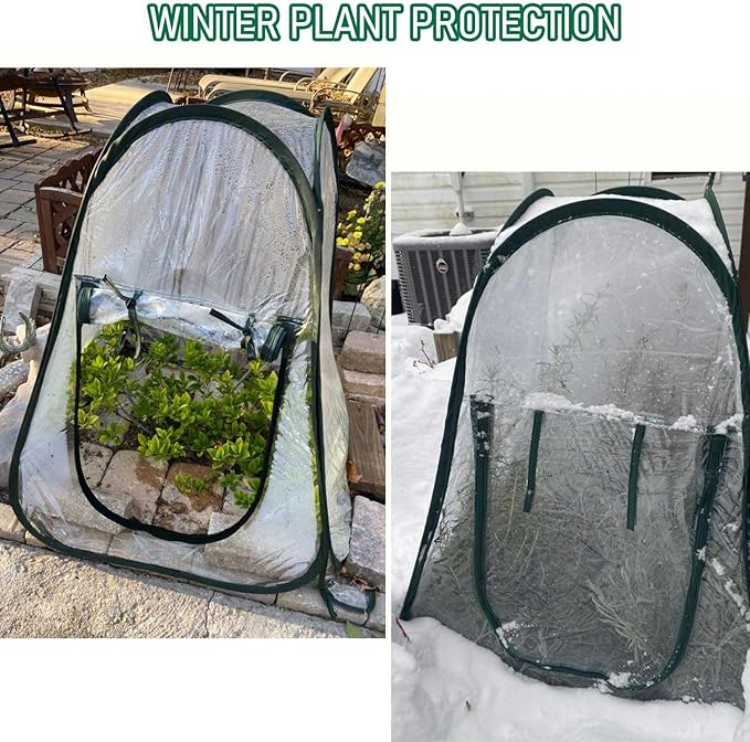 Pop Up Greenhouse Plant Cover Mini Transparent Freeze Protection Greenhouse PVC Tent with Roll-up Zipper Entry Doors for Indoor and Outdoor Gardens Protecting Plant from Cold Frost (PVC, 28x28x32in)