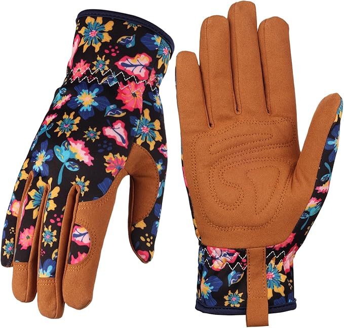 Bamllum Leather Gardening Gloves for Women - Working Gloves for Weeding, Digging, Planting, Raking and Pruning