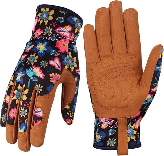 Bamllum Leather Gardening Gloves for Women - Working Gloves for Weeding, Digging, Planting, Raking and Pruning