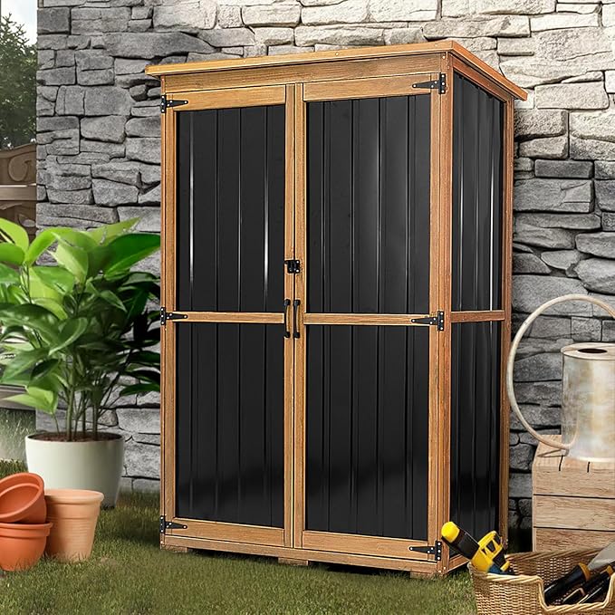 Outdoor Storage Cabinet Waterproof, Outside Cabinets Weatherproof with Shelves, Garage Storage Cabinet Patio Backyard Garden Storage Shed Tool Organizer