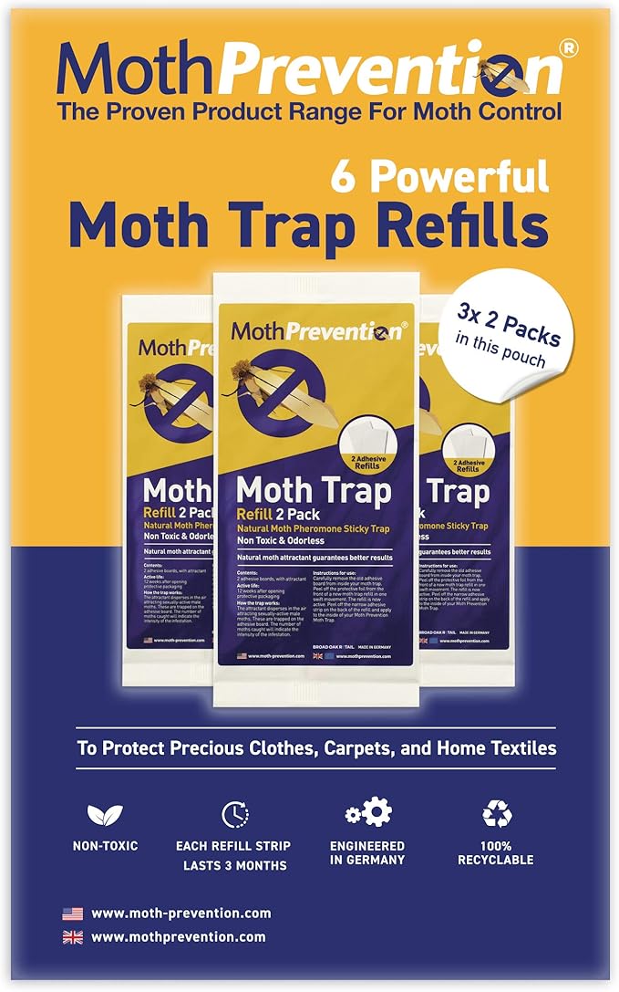 Clothes Moth Trap Replacement Strips (6 Strips in Total) - Refills for MothPrevention Moth Traps - for Closets & Clothing