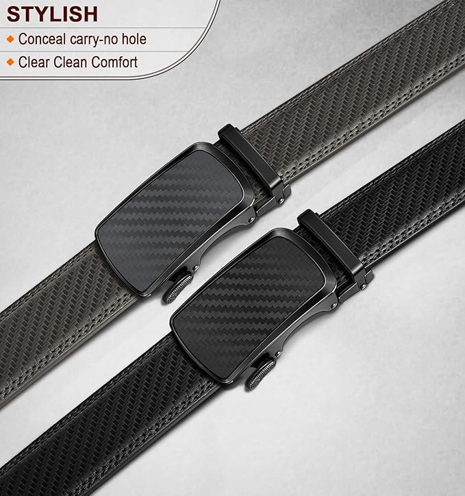 BULLIANT Men's Ratchet Belt 2 Pack-Click Leather Belt Adjustable for Men Gift 1 3/8-Cut for Perfect Fit