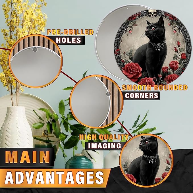 PEACHGARDEN Salem Sanctuary For Wayward Cats Metal Tin Sign Vintage Halloween Black Cat Decor Retro Wall Art Gothic Plaque Home Bar 12x12inch