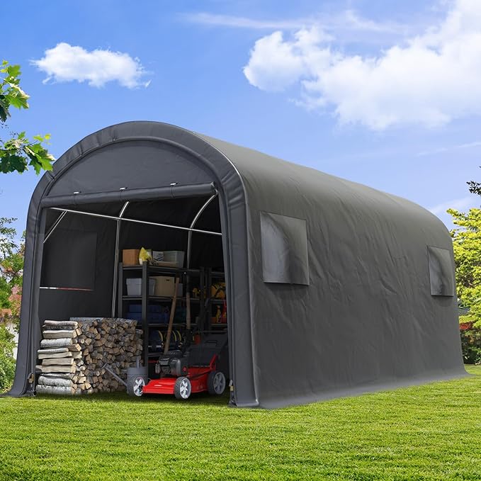 ADVANCE OUTDOOR 10x20 ft Heavy Duty Carport Outdoor Patio Large Space Canopy Storage Shelter Shed with 2 Roll up Zipper Doors & Vents for Snowmobile Garden Tools, Gray