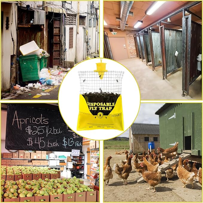 Glovv 6 Pack Disposable Big Fly Trap Bags Outdoor Hanging, Catcher Hunter with Bait, Stable Horse Ranch Control Repellent Killer for Barn, Farm, Mosquito, Bugs