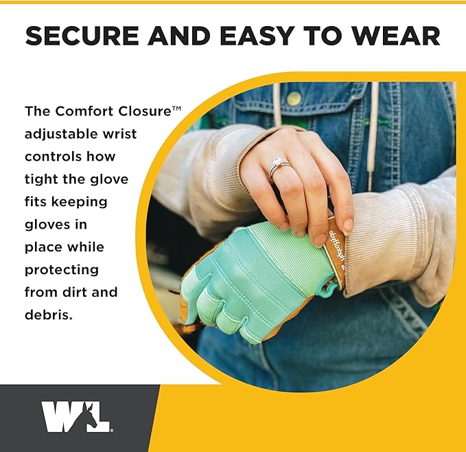 Wells Lamont Women's HydraHyde Water-Resistant Leather Palm Hybrid Work Gardening Gloves, Medium (Pack of 1) (3250M), Blue