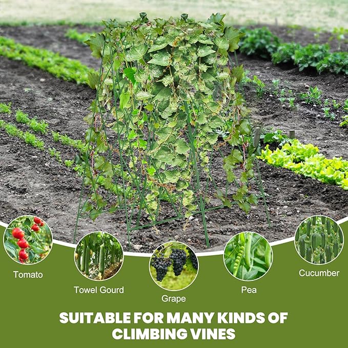 Cucumber Trellis 2 Pack, Foldable A-Frame Garden Trellis for Raised Bed Garden Grow Support with Plant Support Clips, Twist Ties, Plastic Ties, for Cucumber,Tomato, Climbing Plants and Flowers