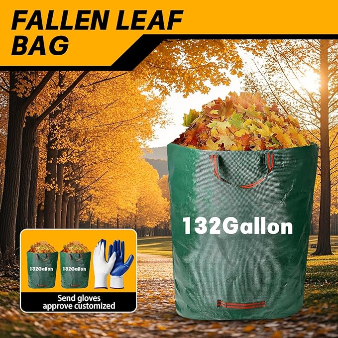 Reusable Yard Waste Bags - 2 Pack, 132 Gallon Large Yard Waste Bag with Reinforced Handles, Ideal for Grass, Leaves, and Yard Waste - Durable and Garden Waste Bags, Large Leaf Bags Stand Up.