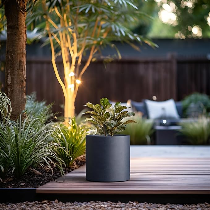 Kante 12.6" Dia Round Concrete Planter, Modern Style Large Cylindrical Plant Pot with Drainage Hole and Rubber Plug for Indoor Outdoor Patio, Dark Gray