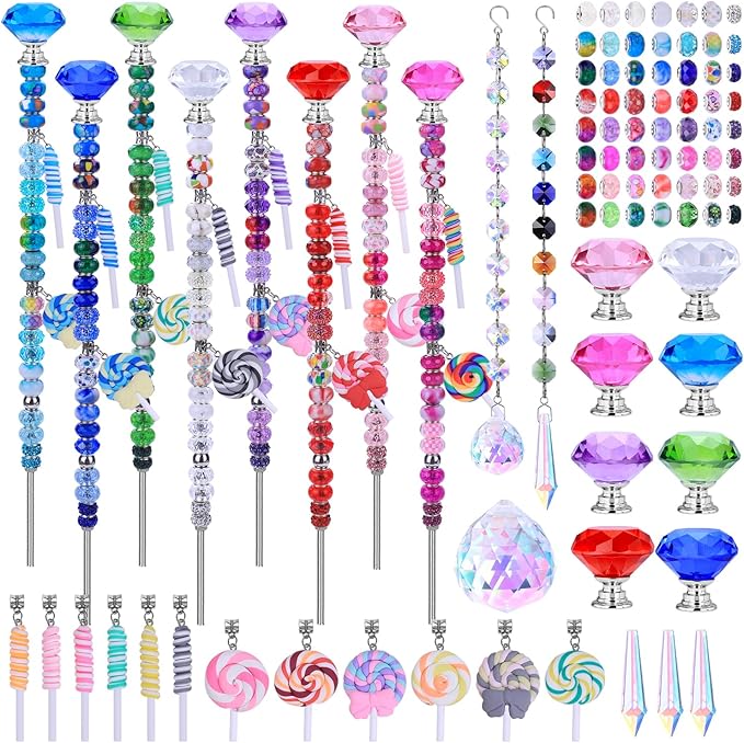 VICTLOV Crystal Suncatcher Making Kit, 400 Pieces with Beads, Snowflakes, Butterflies, Glass Balls for Garden Decoration, DIY Outdoor Hanging Ornaments (400Pcs Diamond+Pendant+Lollipop)