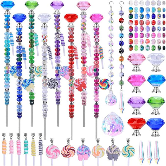 VICTLOV Crystal Suncatcher Making Kit, 400 Pieces with Beads, Snowflakes, Butterflies, Glass Balls for Garden Decoration, DIY Outdoor Hanging Ornaments (400Pcs Diamond+Pendant+Lollipop)