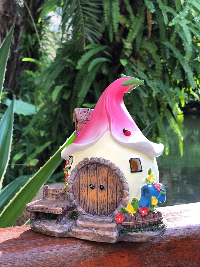 Solar Fairy Cute Garden House, Outdoor Gnome House Figurine with Solar Lights, Little Garden Cottage Figurines Multicolor