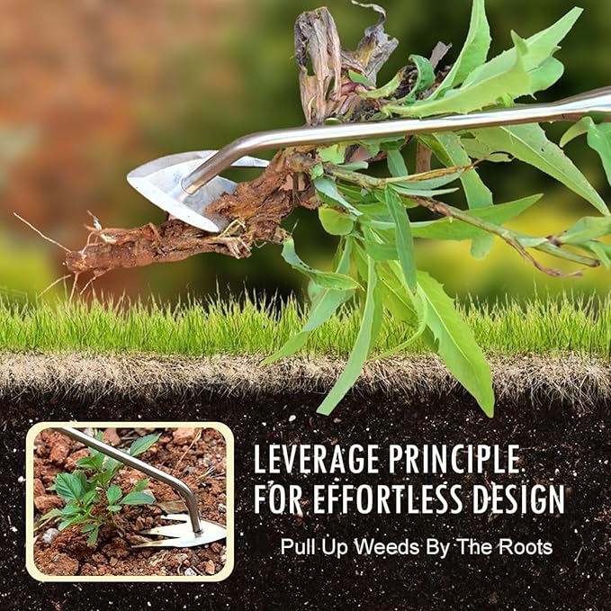 Weed Puller Tool,Weed Remover Tool for Lawn and Garden,Weeder Tool 3 Teeth Manganese Steel with Long Handle,Weeding Artifact Uprooting for Gardening Backyard Farm (Brown)