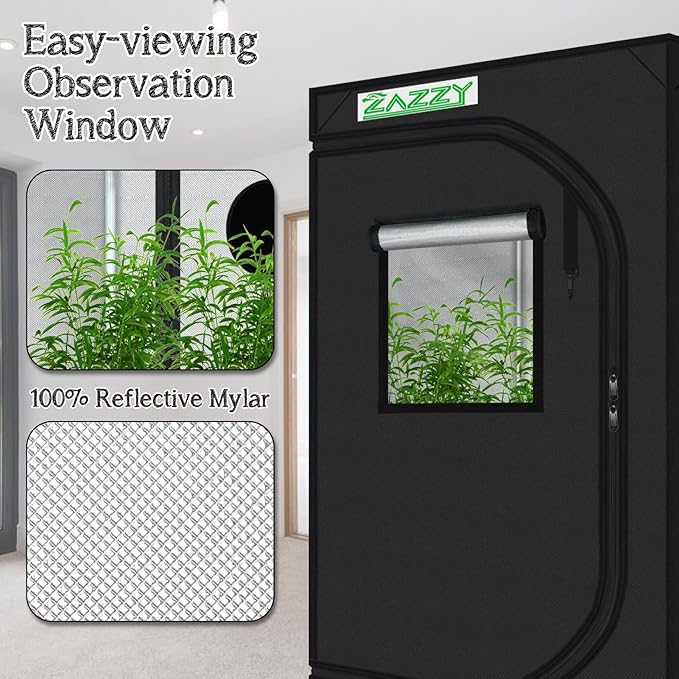 zazzy Grow Tent, 24"x36"x60" Hydroponic Grow Room Reflective Mylar Grow Tent with Window & Floor Tray for Indoor Plant Growing