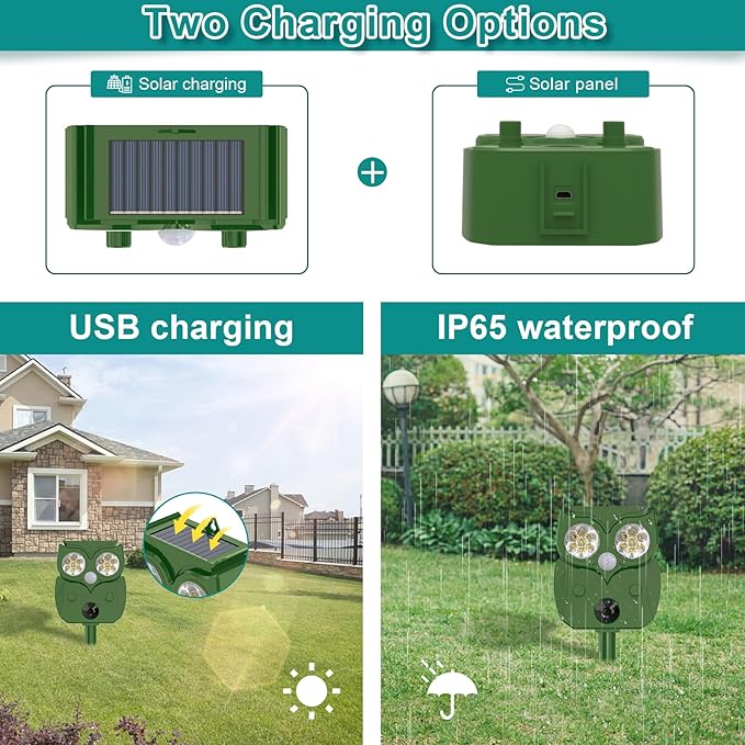 Deer Repellent Devices Solar Ultrasonic Animal Repeller Outdoor Deer Deterrent Devices & Animal Deterrent Devices Ultrasonic Animal Repellent (2 Pack)