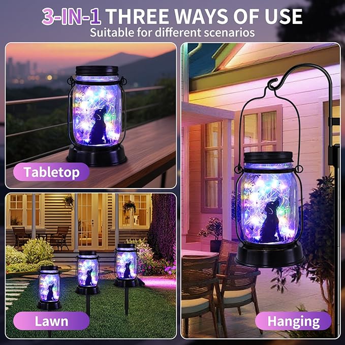 kyoryuger Dog Solar Colorful Lanterns Dog Lover Gifts for Women Men Dog Lovers Gifts Hanging Dog Lanterns with Stake for Yard Lawn Garden Decor Waterproof Dog Lights Torches