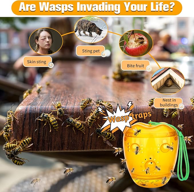 Wasp Trap, Yellow Jacket Trap Outdoor Hanging, Reusable Hornet and Wasp Catcher Traps for Outside, 2 Pack - Orange