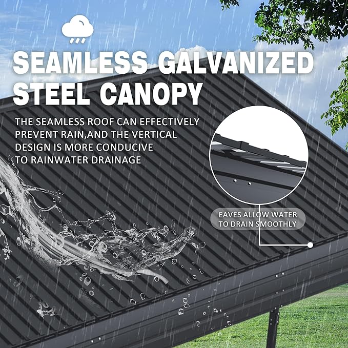 12x20x8.7 FT Carport with Galvanized Steel Roof, Heavy Duty Metal Carport Canopy, Car Shelter Garage for Pickup, Boat, Car and Tractors, Grey