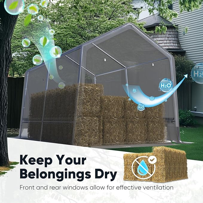 Quictent Heavy Duty 8x8FT Carport Shelter with Roll-Up Mesh Windows & Reinforced Frame, Portable Garage Canopy for Motorcycle Storage, Outdoor Equipment, Patio Furniture Cover - Silver Gray