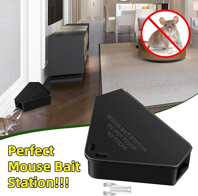 Mouse Bait Station with Keys Indoor Outdoor for Rats Mice Rodents, Reusable Mouse Poisoning Bait Blocks, Friendly for Children & Pets (16, Black 1)