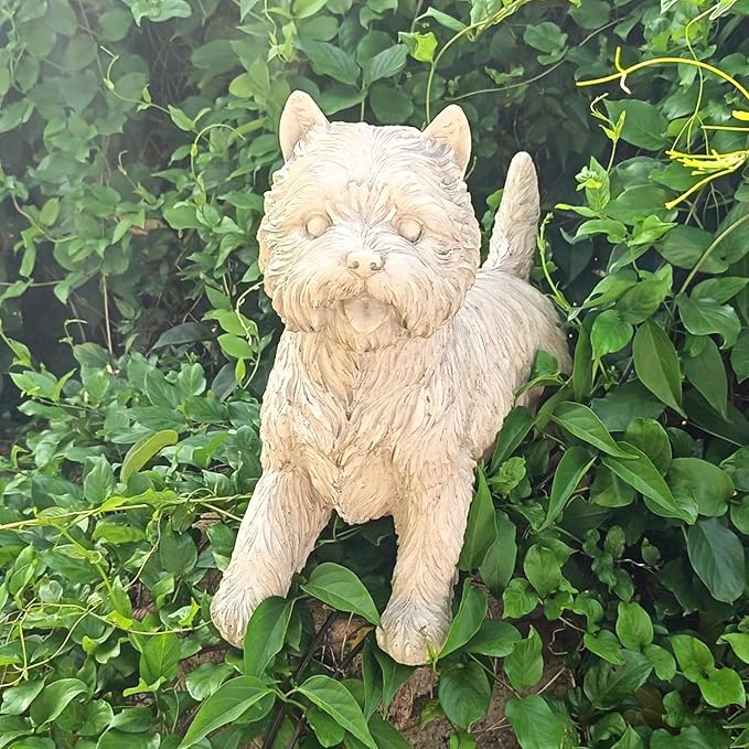 Cynkeyee Dog Garden Statue Outdoor - Decorative Cairn Puppy Sculpture Resin West Highland White Terrier Statues Standing Pose Life Size Home Yard Decor 15x6x14 inches